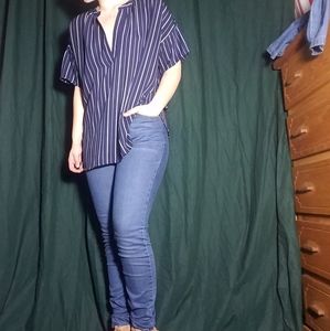SOLD Oversized navy striped blouse top boho